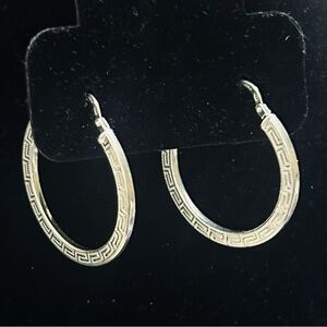 Sterling Silver Medium Hoop Earrings - Greek Key Design